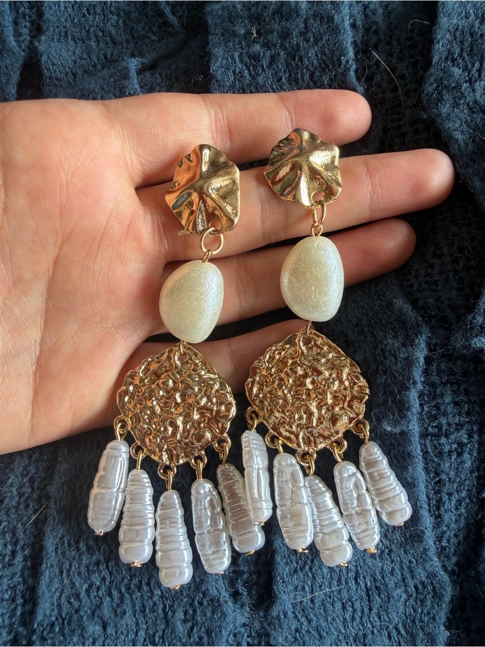 Gold and Pearl Drop Statement Earrings